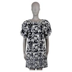 CHANEL schwarz-weiße Baumwolle 14C SINGAPORE FLORAL JACQUARD KNIT MINI Dress 40 M