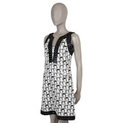 CHANEL black white cotton 15C DUBAI GEOMETRIC Dress 40 M