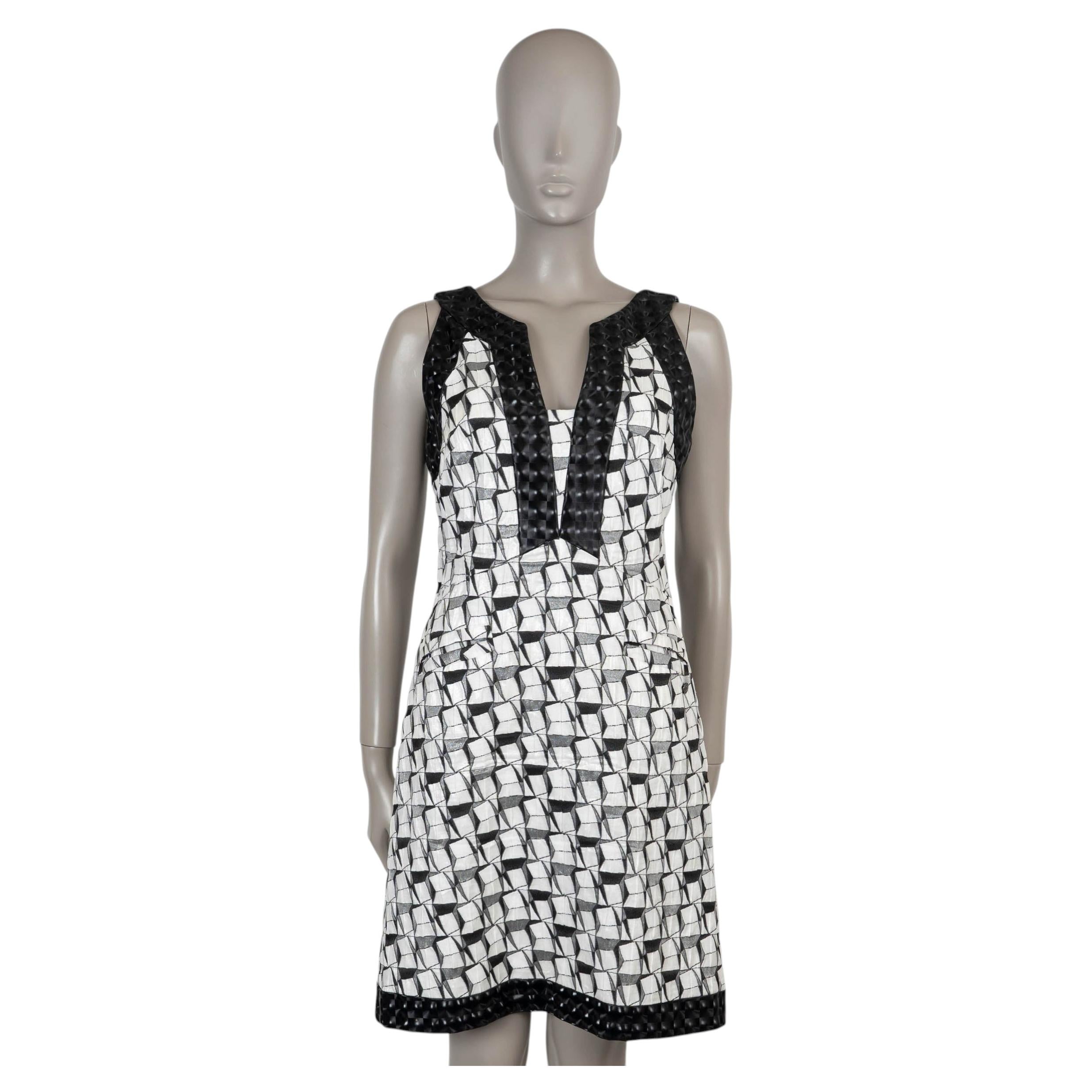 CHANEL black white cotton 15C DUBAI GEOMETRIC Dress 40 M