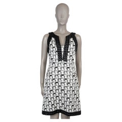 CHANEL black white cotton 15C DUBAI GEOMETRIC Dress 40 M