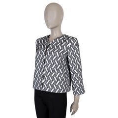 CHANEL black white cotton 16S GEOMETRIC TWEED Jacket 40 M