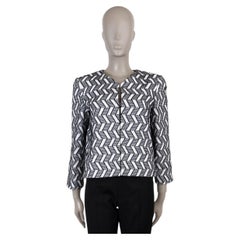 CHANEL black white cotton 16S GEOMETRIC TWEED Jacket 40 M