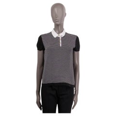 CHANEL black & white cotton 1995 95C STRIPED POLO Shirt 42 L