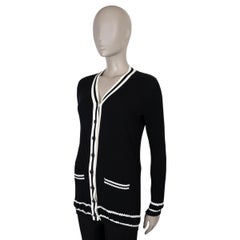 CHANEL black white cotton 19P CONTRAST TRIM RIB-KNIT Cardigan Sweater 36 XS