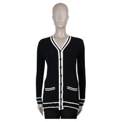 CHANEL black white cotton 19P CONTRAST TRIM RIB-KNIT Cardigan Sweater 36 XS