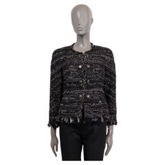 CHANEL black & white cotton 2010 10A FRAYED TWEED Jacket 38 S
