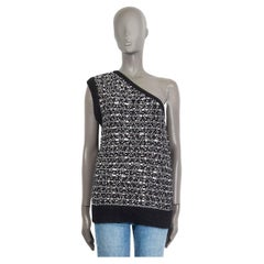 CHANEL black & white cotton 2014 14K ONE SHOULDER Sleeveless Sweater S