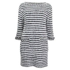CHANEL black & white cotton 2018 CHAIN EMBELLISHED CROCHET Dress 38 S