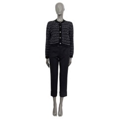 CHANEL black & white cotton 2019 LA PAUSA STRIPED Cardigan Sweater 38 S