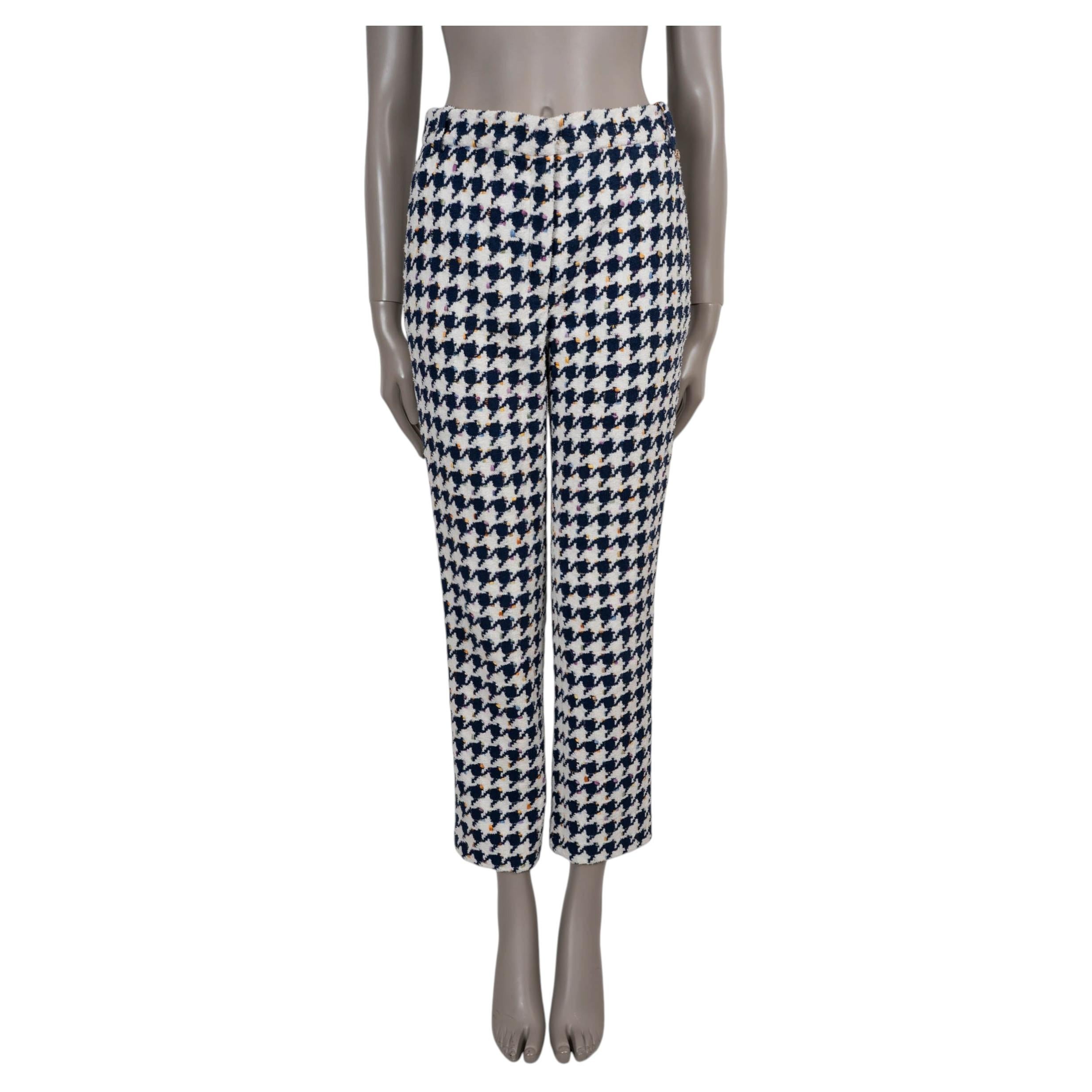 CHANEL black & white cotton 21P HOUNDSTOOTH STRAIGHT TWEED Pants 36 XS