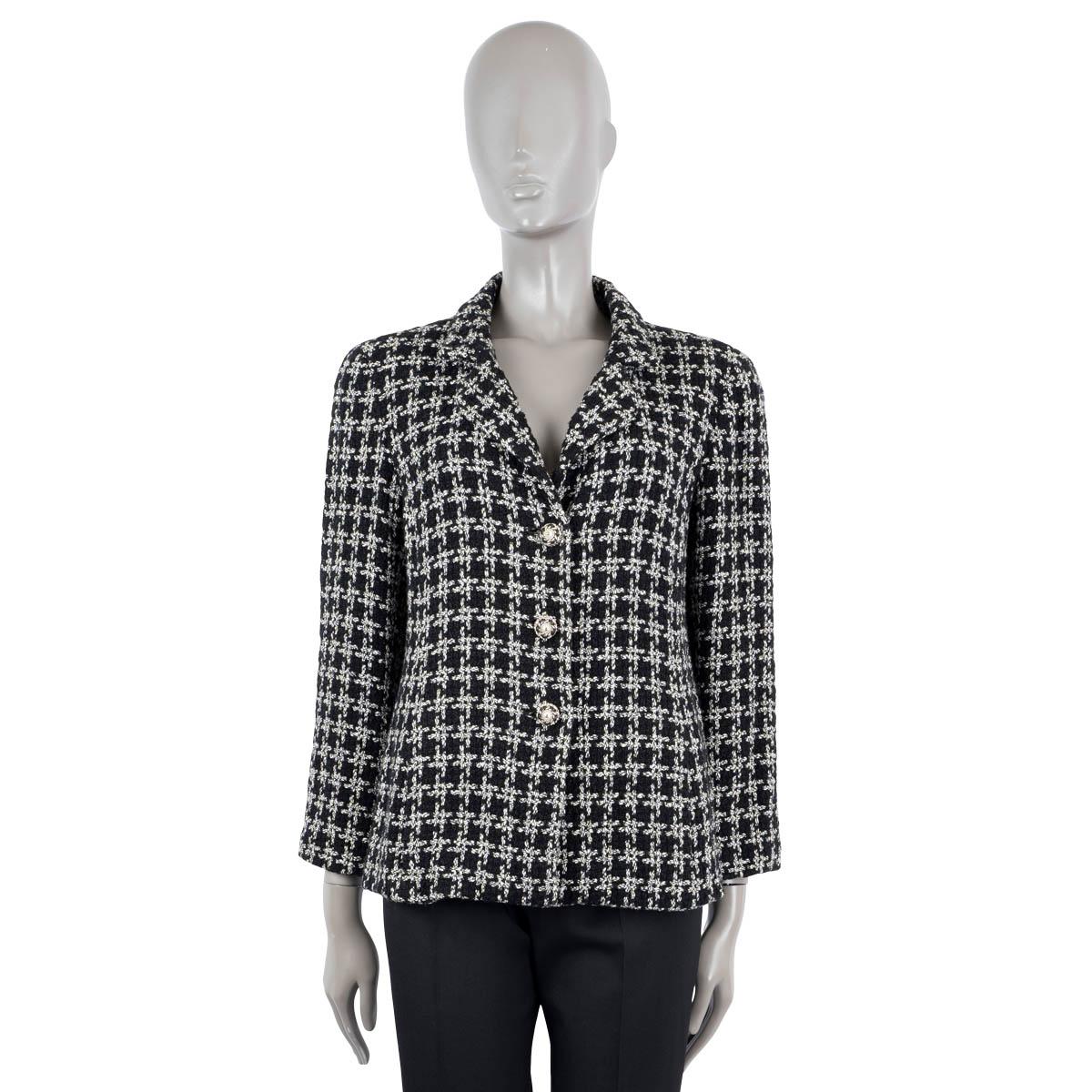 Women's CHANEL black & white cotton blend 2010 10P HOUNDSTOOTH TWEED Jacket 46 XL
