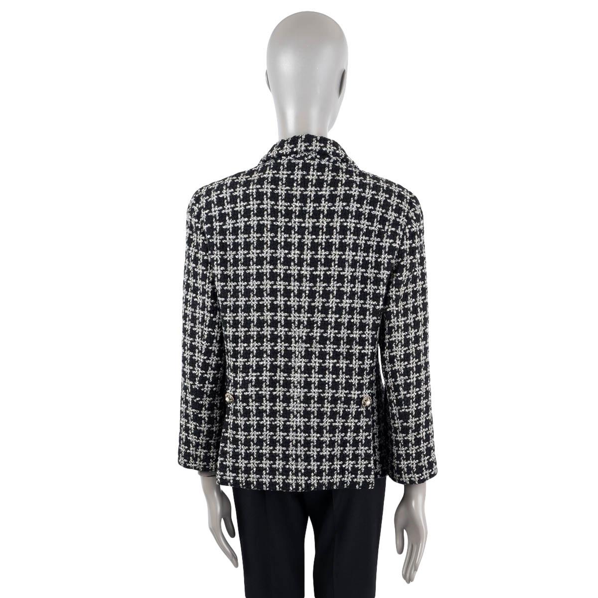 CHANEL black & white cotton blend 2010 10P HOUNDSTOOTH TWEED Jacket 46 XL 2