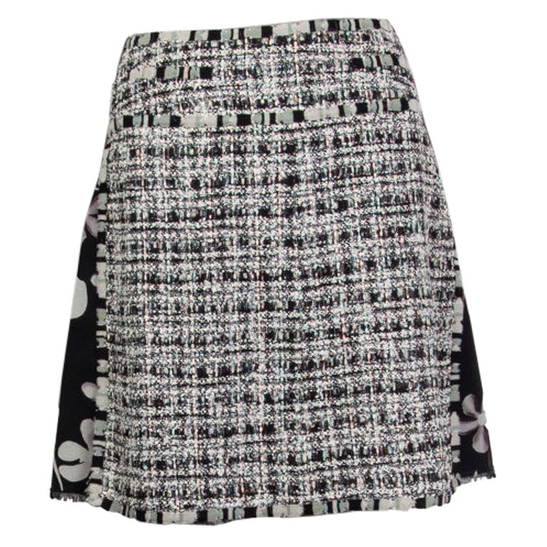 Gonna CHANEL in bianco e nero in misto cotone PLAID TWEED & FLORAL 36 XS
