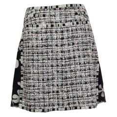 CHANEL blanco y negro mezcla de algodón TELA DE PLAID Y FLORAL Falda 36 XS