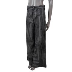 CHANEL black & white cotton denim 2023 23A DAKAR STRIPED WIDE JEANS Pants 38 S
