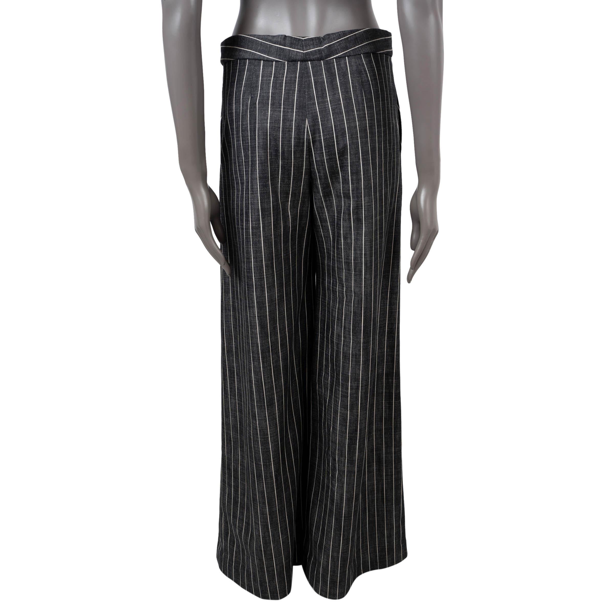 Women's CHANEL black & white cotton denim 2023 23A DAKAR STRIPED WIDE JEANS Pants 38 S
