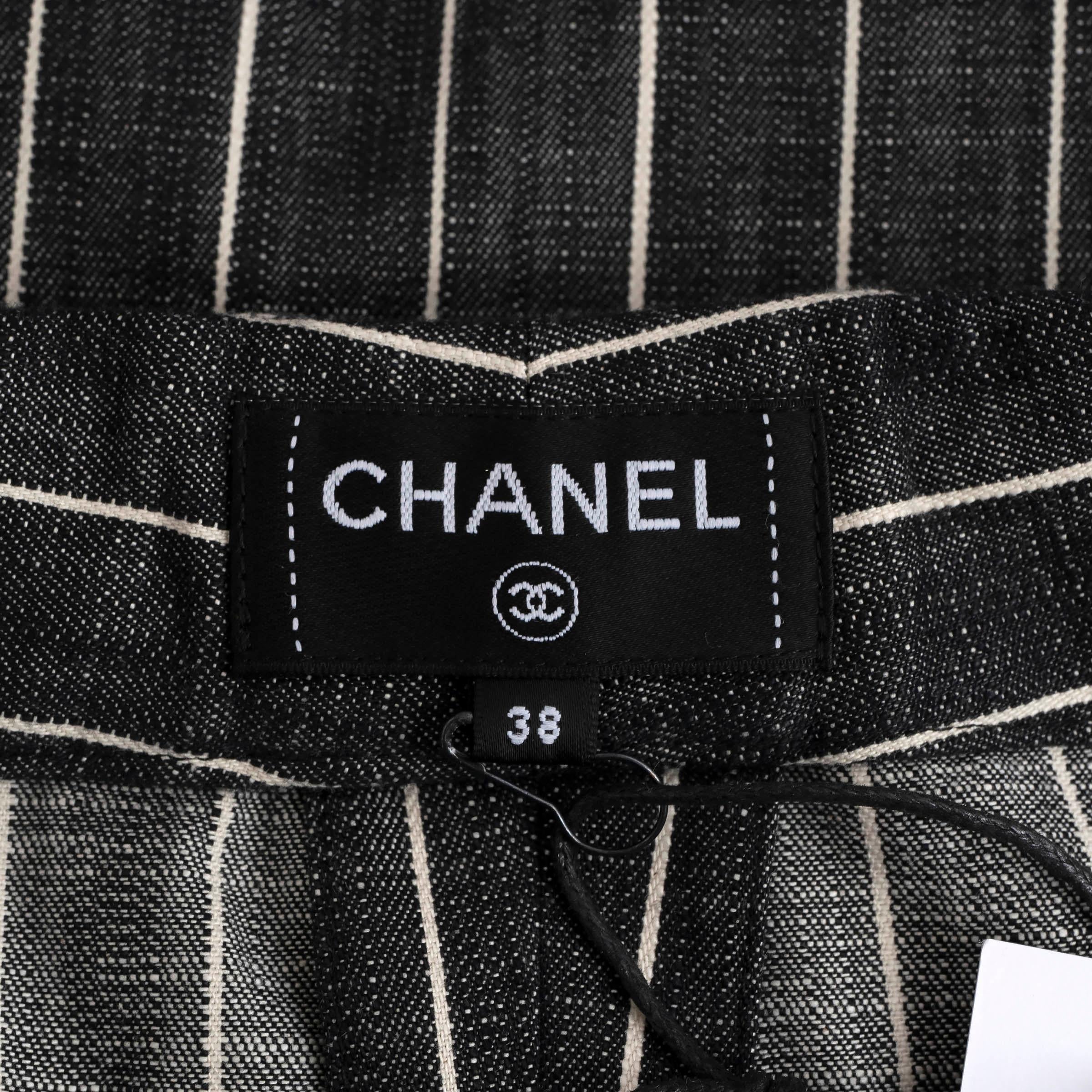 CHANEL black & white cotton denim 2023 23A DAKAR STRIPED WIDE JEANS Pants 38 S 2