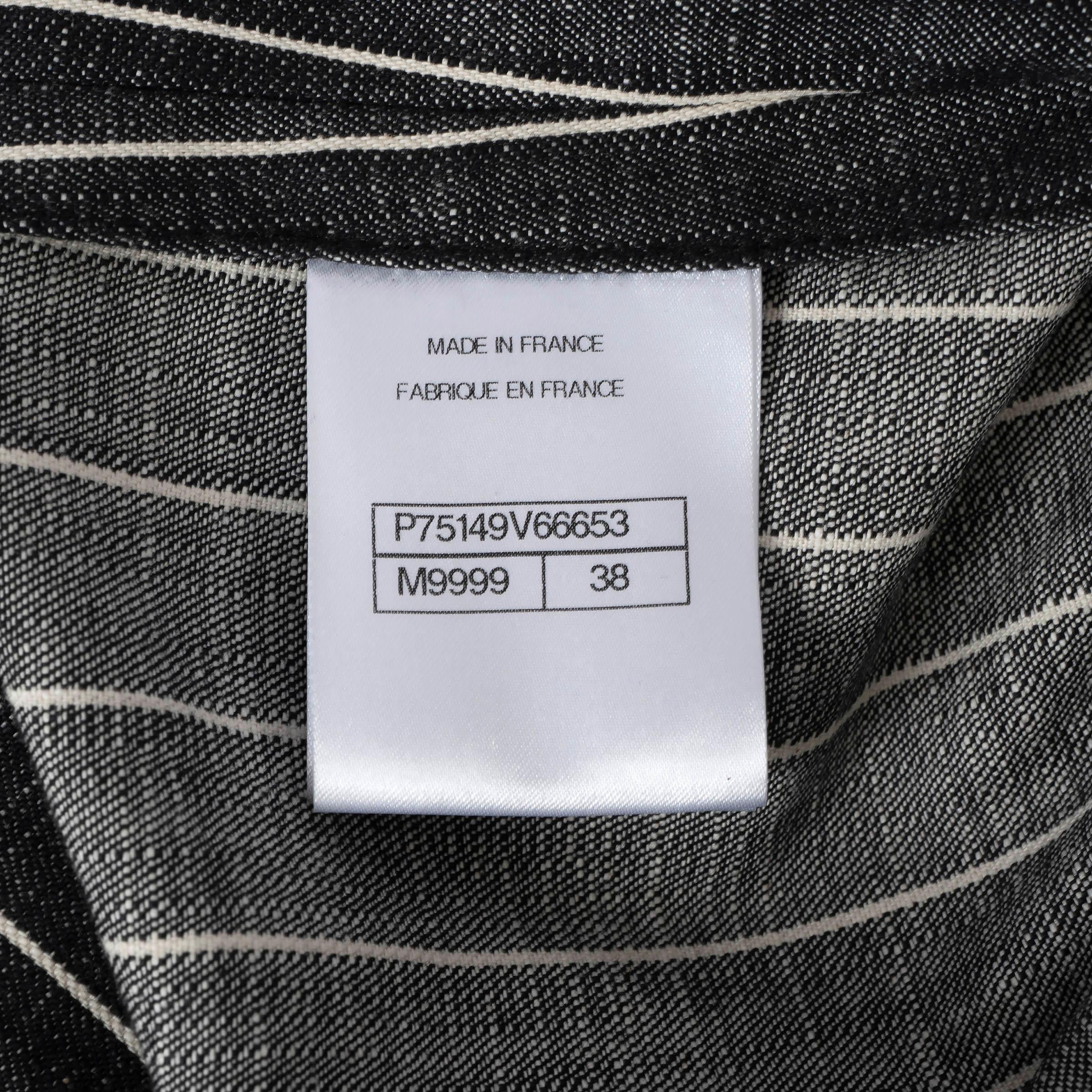 CHANEL black & white cotton denim 2023 23A DAKAR STRIPED WIDE JEANS Pants 38 S 3