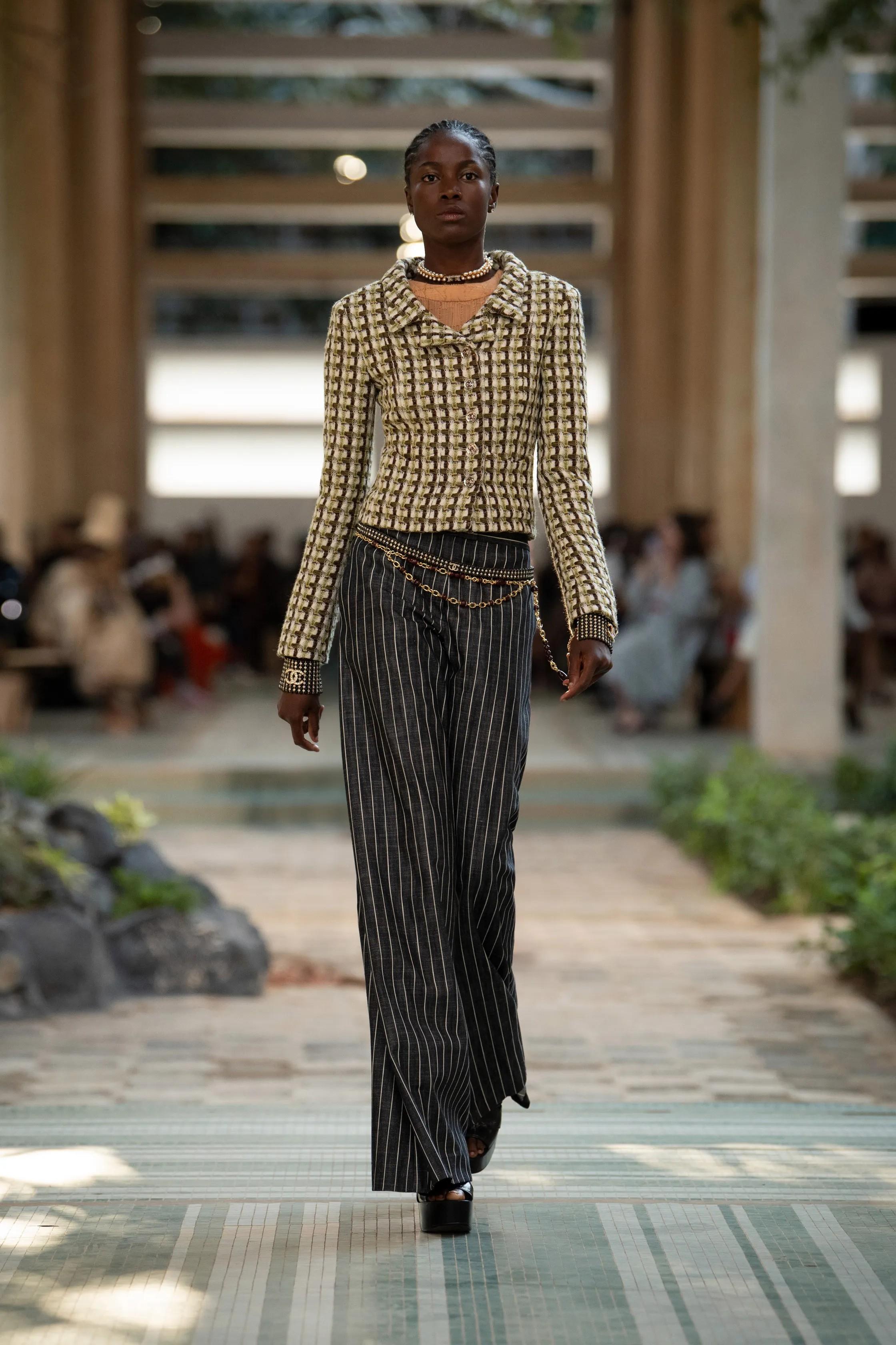 CHANEL black & white cotton denim 2023 23A DAKAR STRIPED WIDE JEANS Pants 38 S 5
