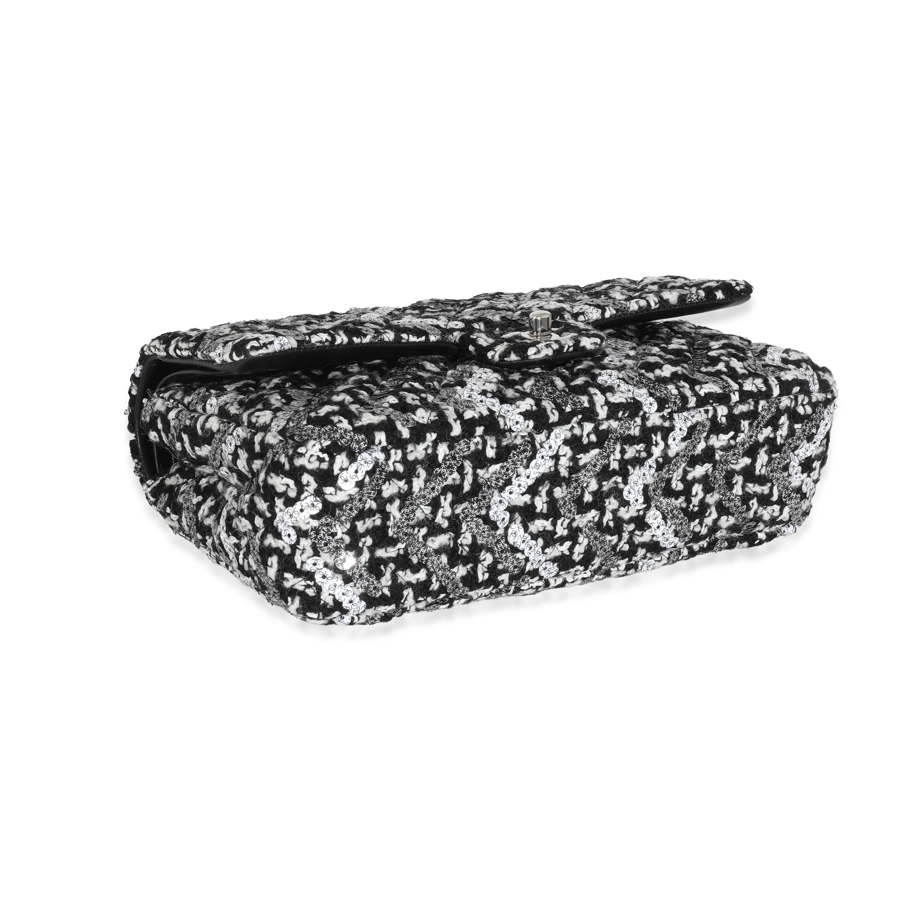 Chanel Black & White Crochet & Sequin Medium Double Flap In Excellent Condition In New York, NY