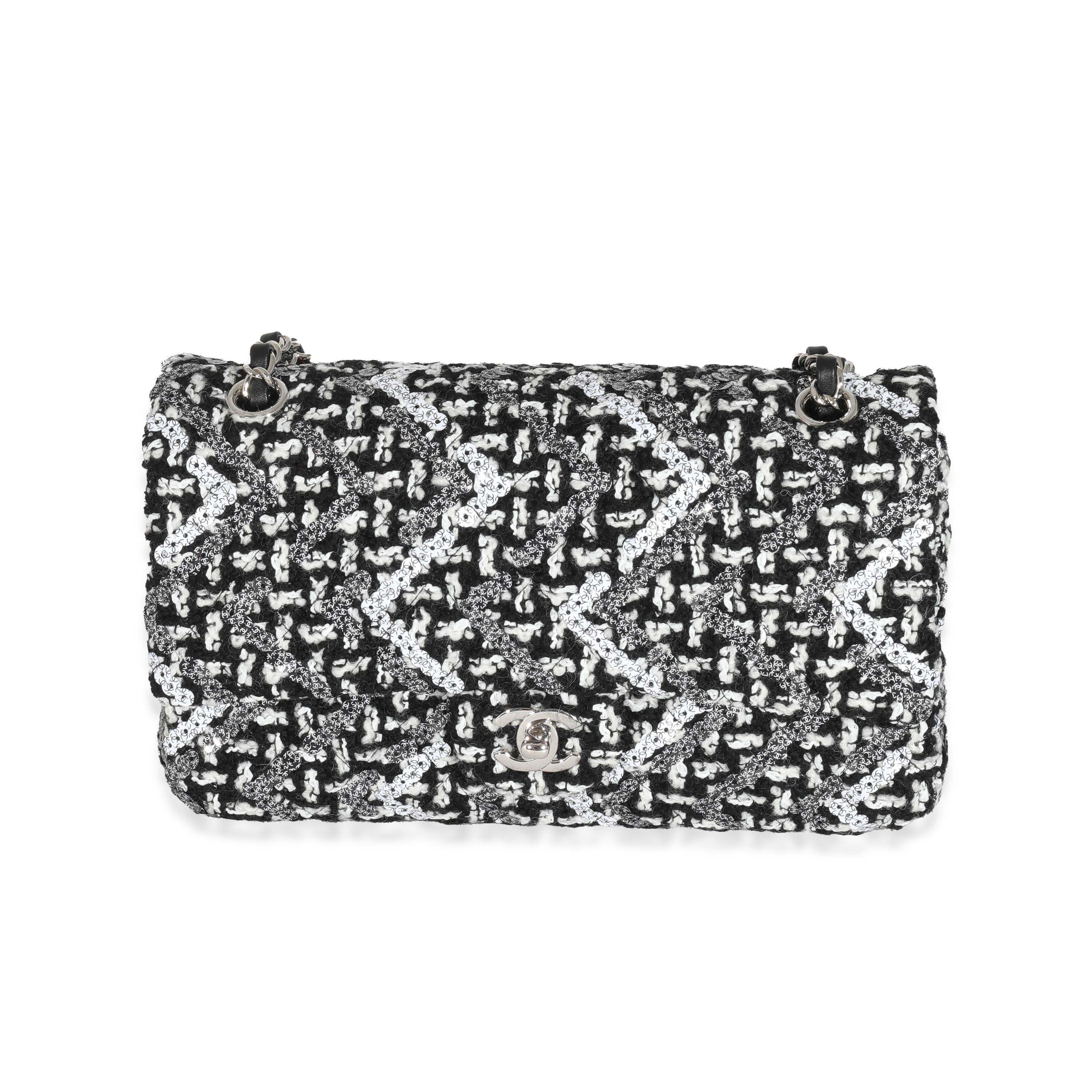 Chanel Black & White Crochet & Sequin Medium Double Flap 3