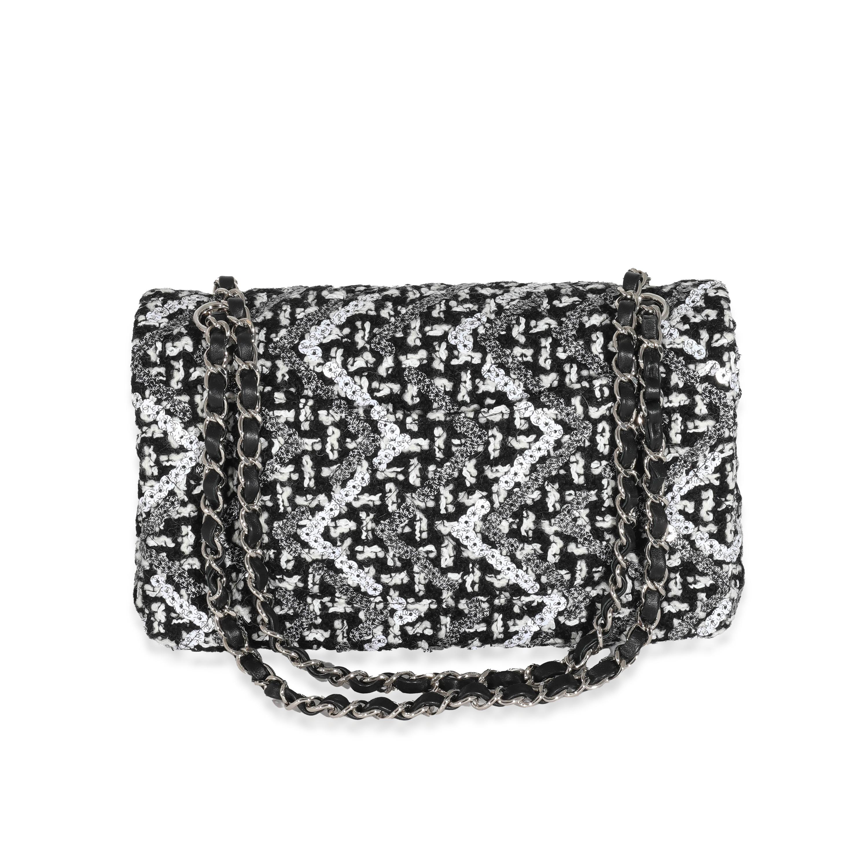Chanel Black & White Crochet & Sequin Medium Double Flap 4