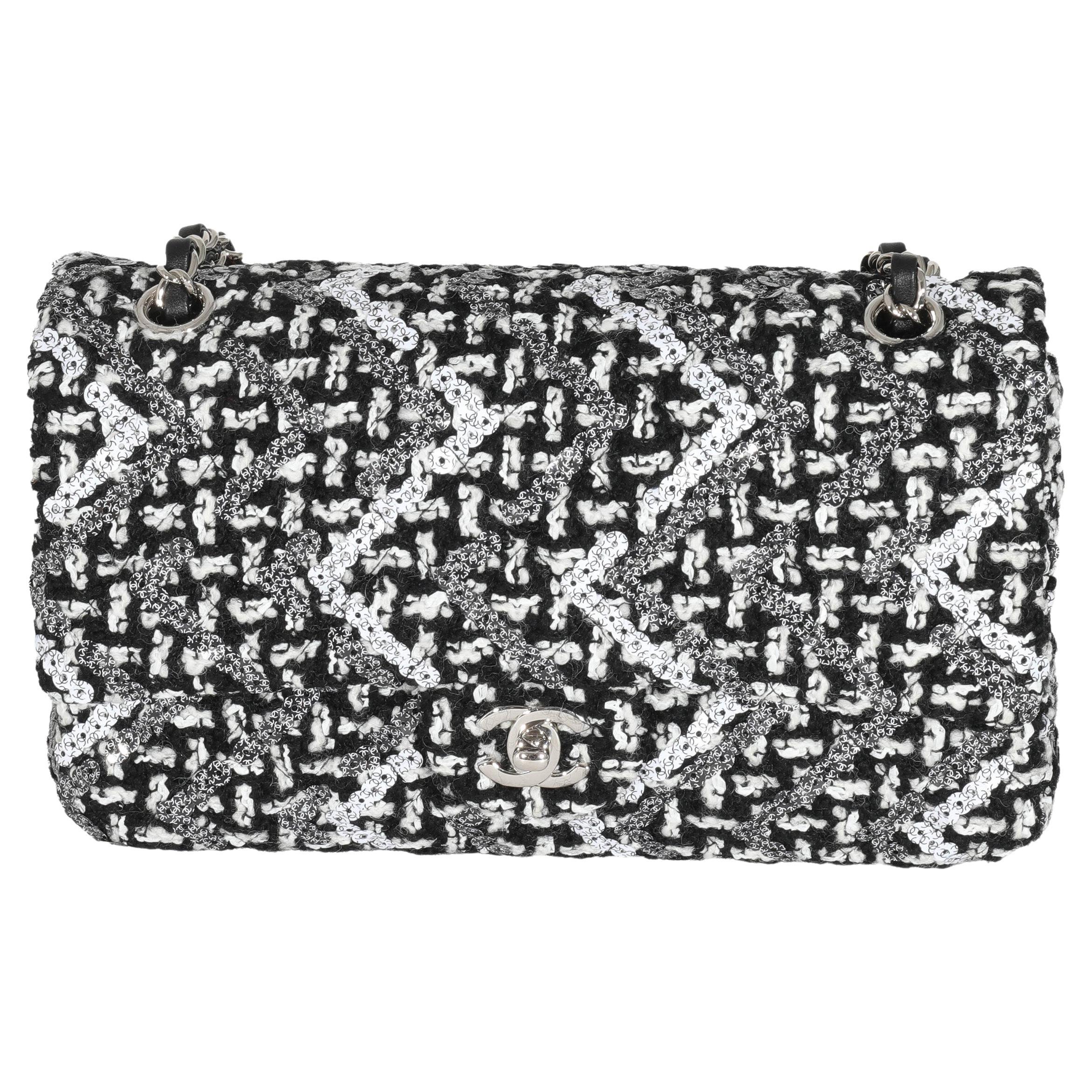 Chanel Black, Pattern Print Medium Sequin Single Flap Bag