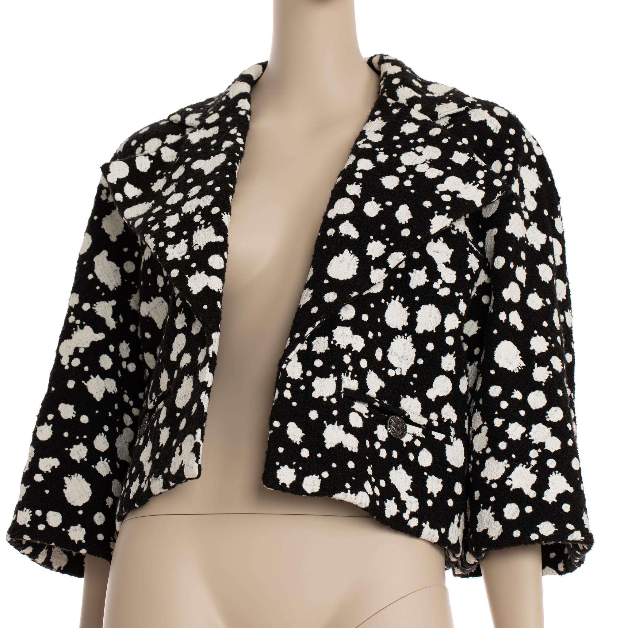 Chanel Schwarz-weiße Crop-Jacke 38 FR (Grau)