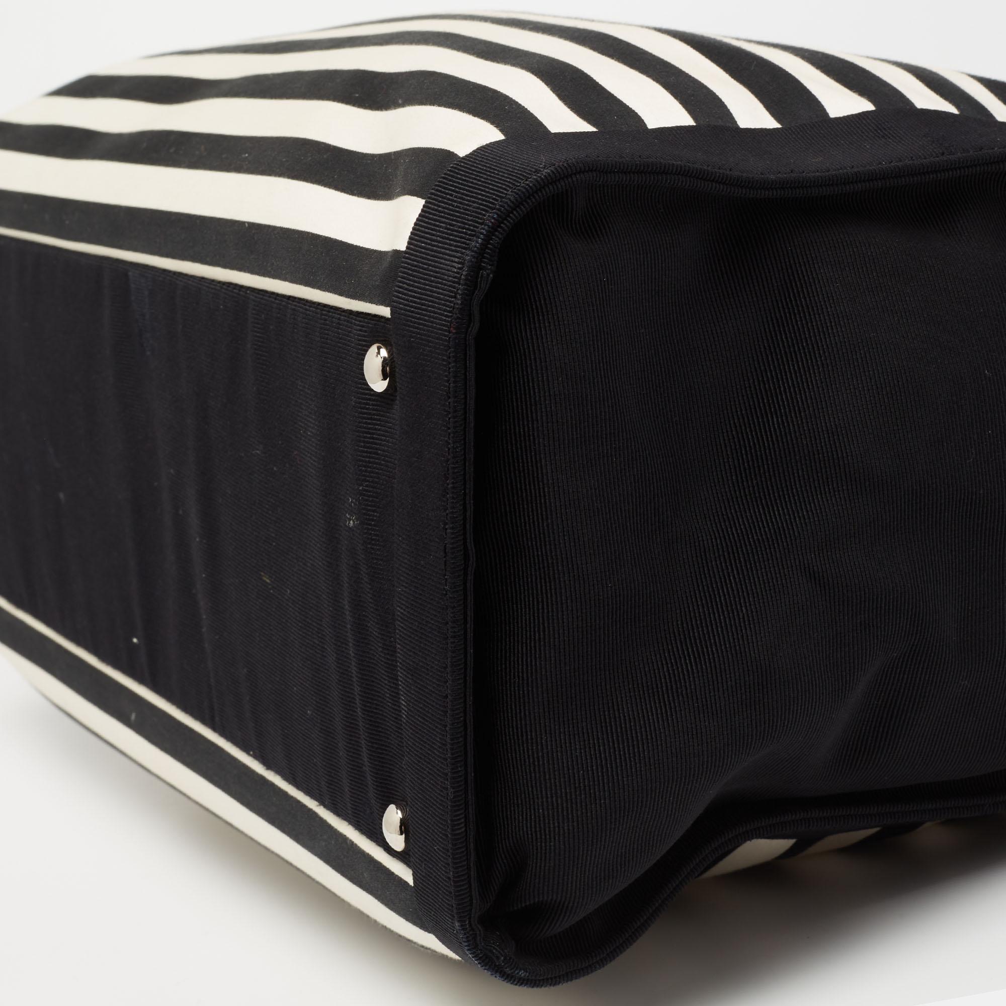Chanel Black/White Cruise Striped Satin and Canvas CC Tote 7