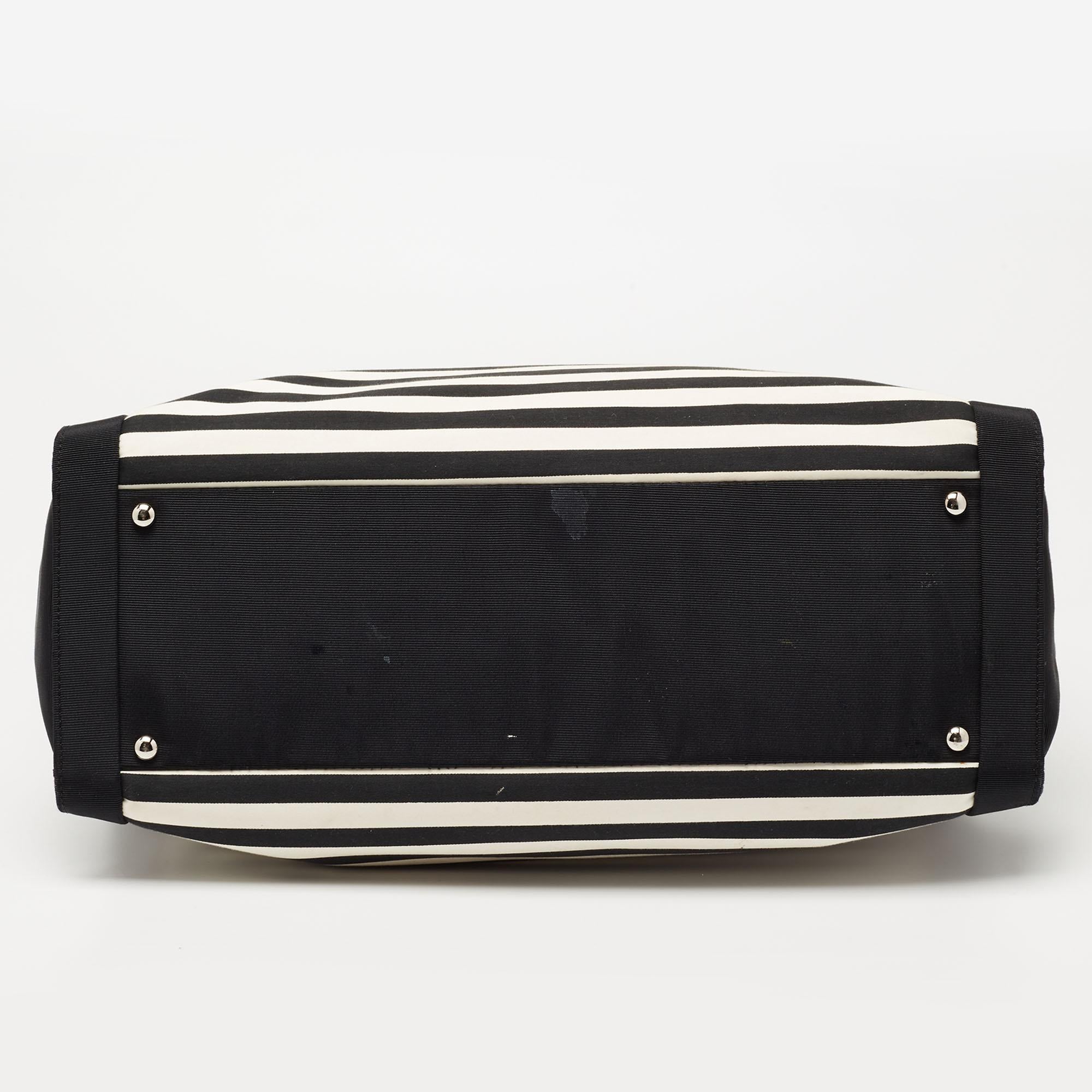 Women's Chanel Black/White Cruise Striped Satin and Canvas CC Tote