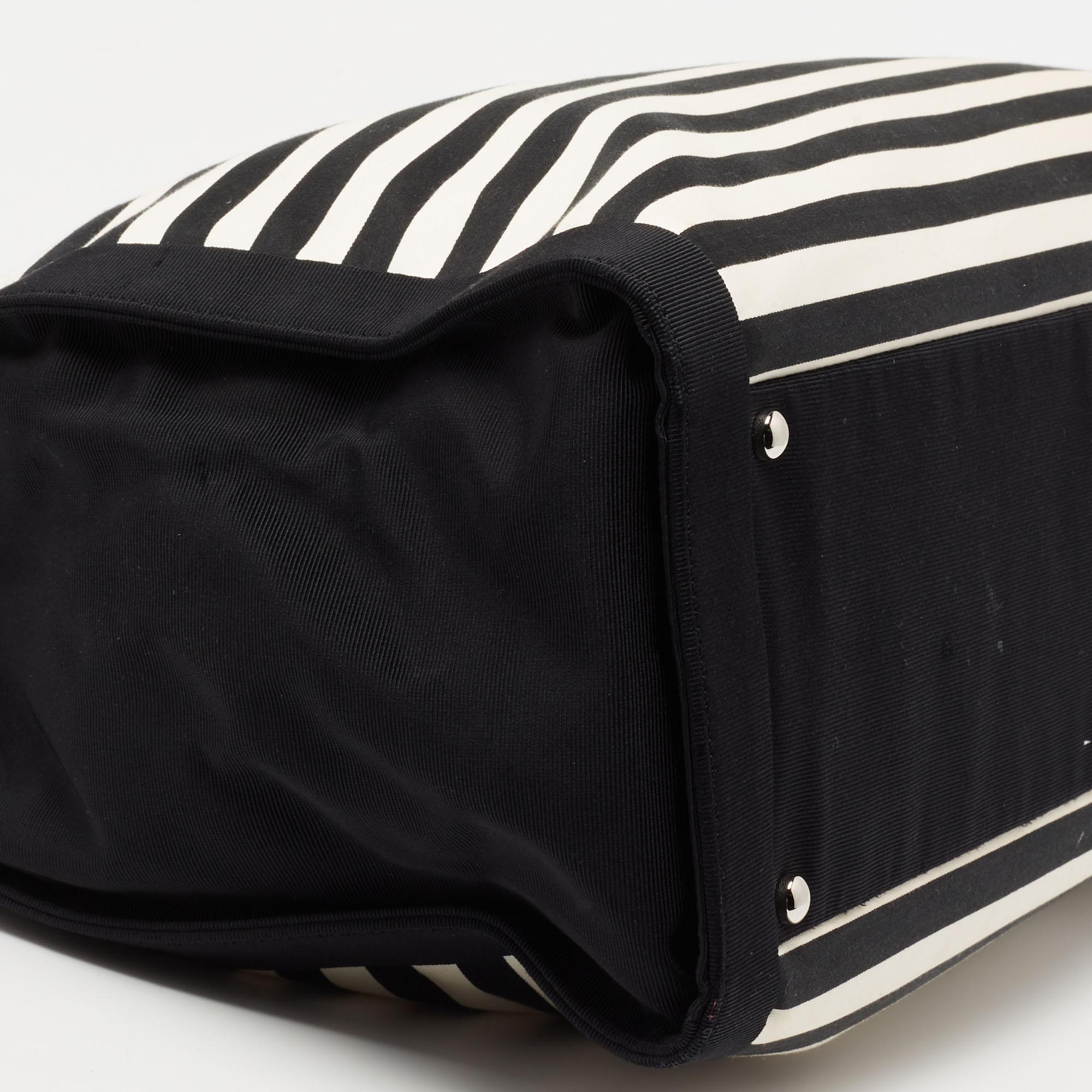 Chanel Black/White Cruise Striped Satin and Canvas CC Tote 1