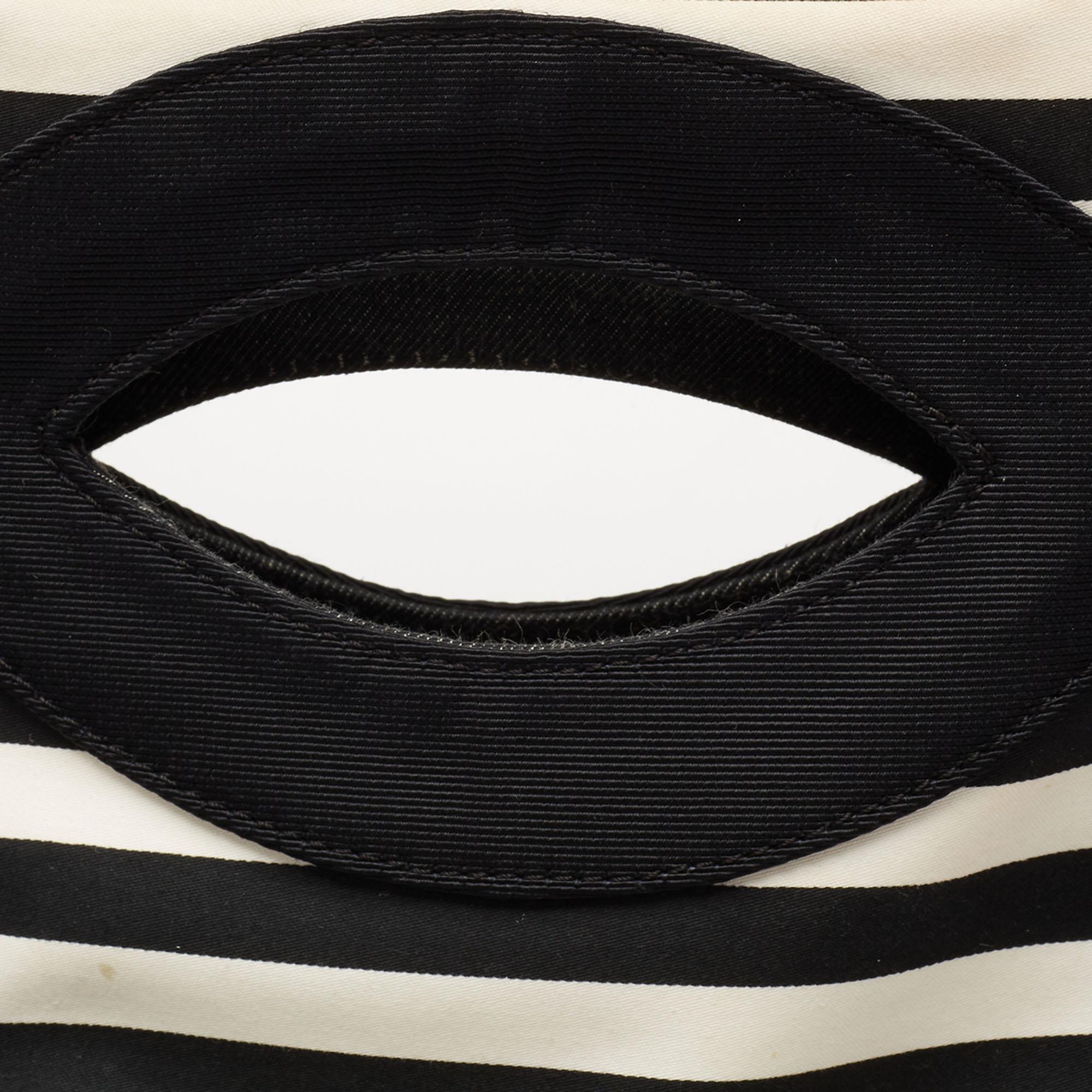 Chanel Black/White Cruise Striped Satin and Canvas CC Tote 2