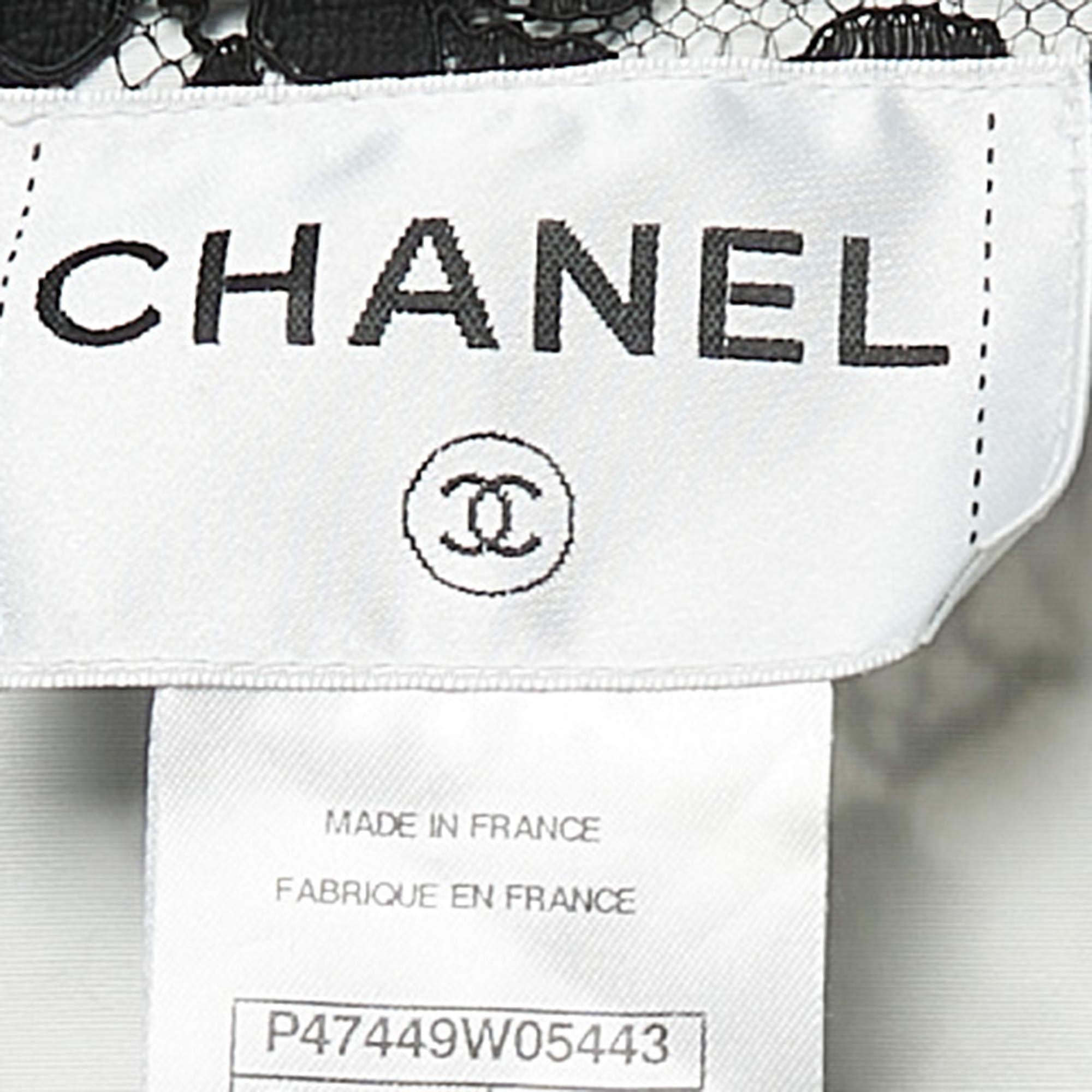 Chanel Black/White Floral Lace Single Button Blazer L For Sale 4