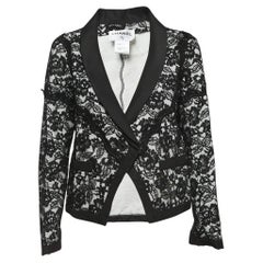 Chanel Black/White Floral Lace Single Button Blazer L