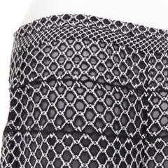 CHANEL black white geometric honeycomb guipure crochet knit wide pants FR42 XL