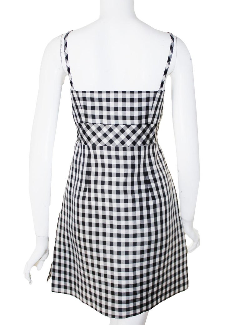 Chanel Black and White Gingham Check Spaghetti Strap Silk Dress 42 For Sale  at 1stDibs