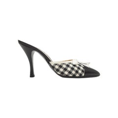 Chanel Black & White Gingham Mules