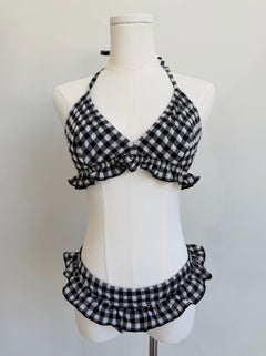 Chanel Black & White Gingham Ruffled Halter Bikini