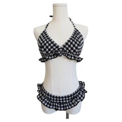 Chanel Black & White Gingham Ruffled Halter Bikini