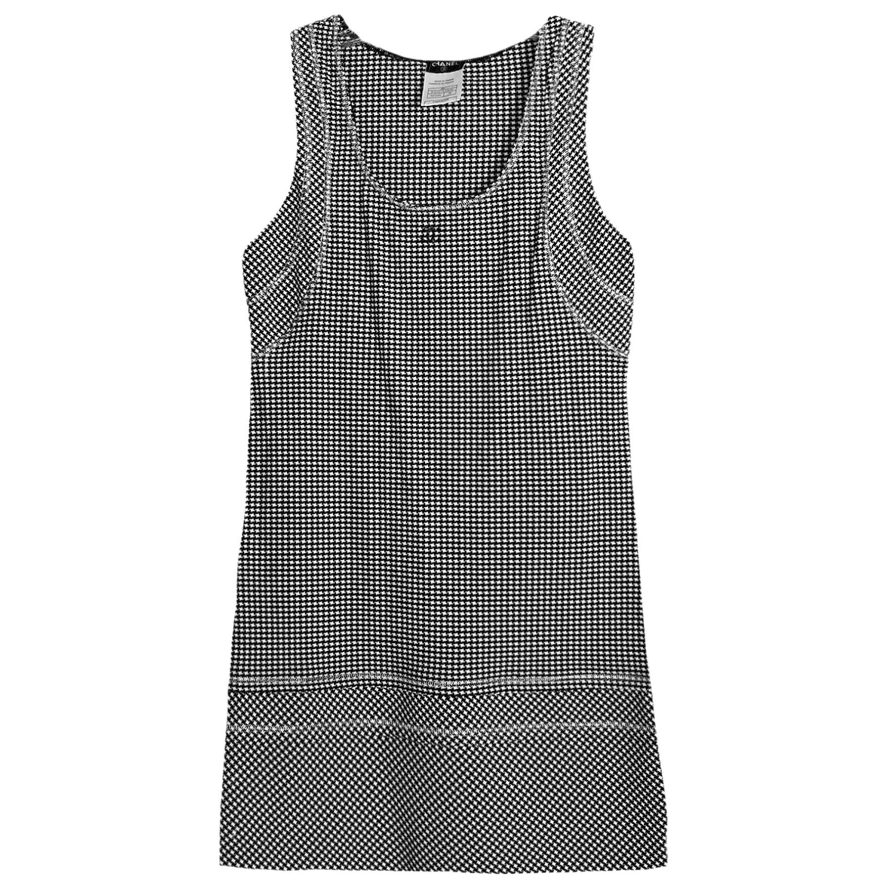 Chanel Black/White Houndstooth Sleeveless Dress sz 38 For Sale at 1stDibs
