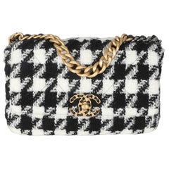 Chanel Black White Houndstooth Small Chanel 19 Flap Bag