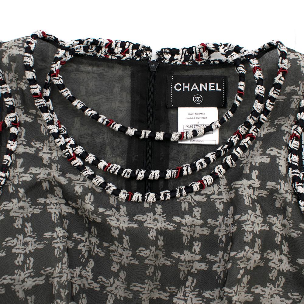  Chanel Black & White Houndstooth Tweed Dress SIZE 36 1