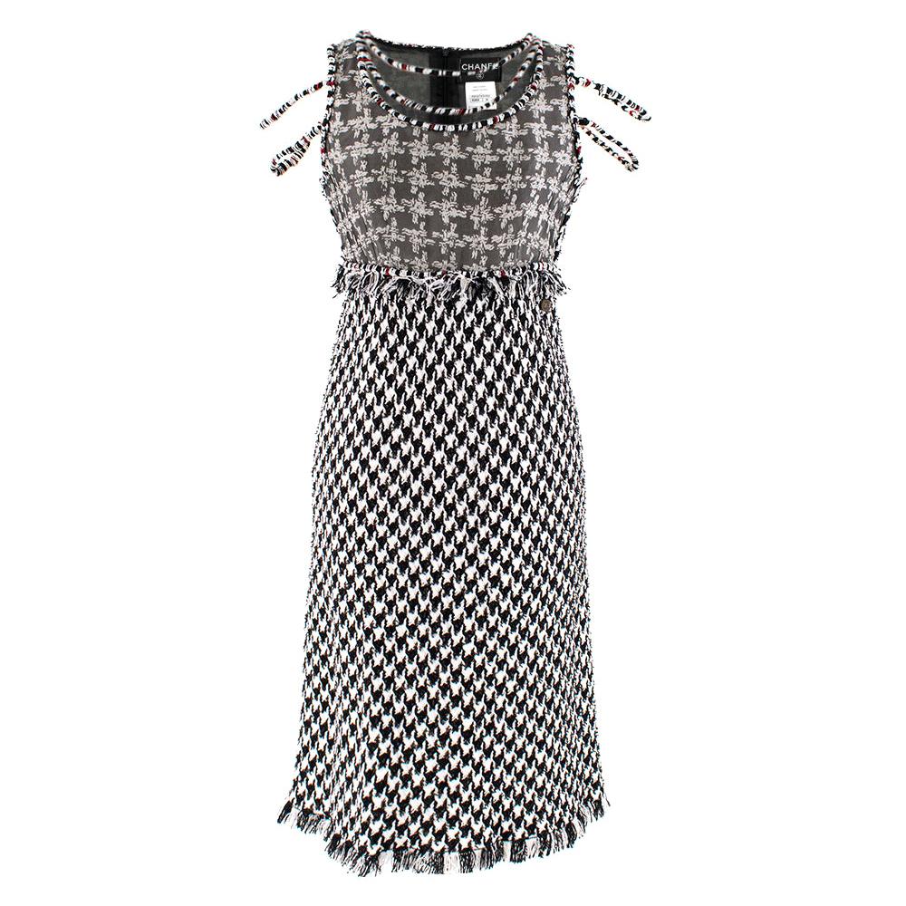  Chanel Black & White Houndstooth Tweed Dress SIZE 36