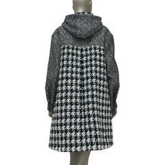 Chanel Black White Houndstooth Tweed Hooded Coat Jacket Size 38 France