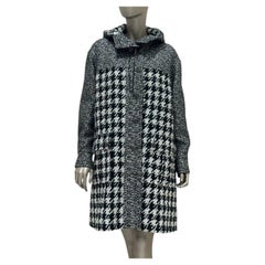 Chanel Black White Houndstooth Tweed Hooded Coat Jacket Size 38 France