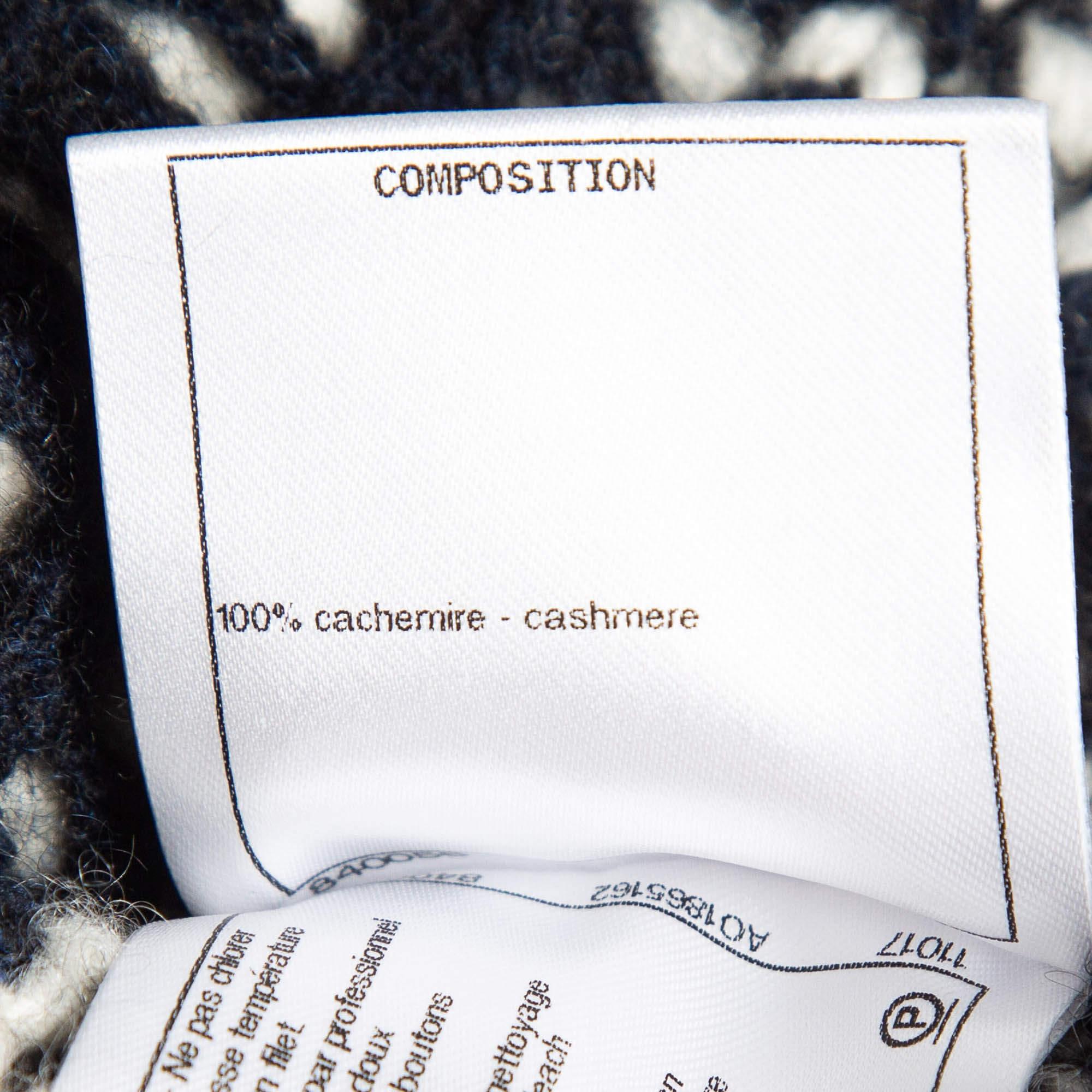 Women's Chanel Black/White Intarsia Knit Cashmere Belted Cardigan S