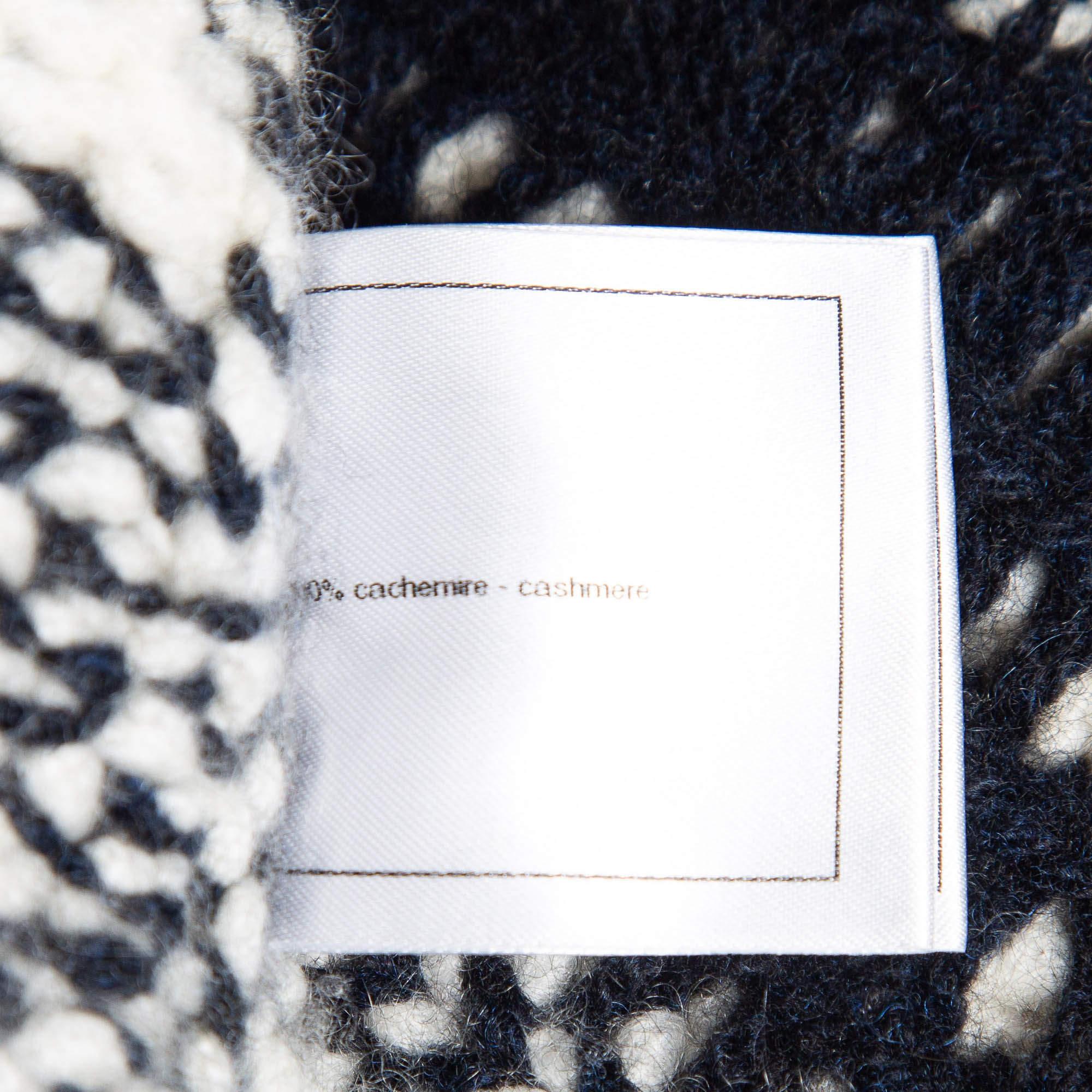 Chanel Black/White Intarsia Knit Cashmere Belted Cardigan S 1