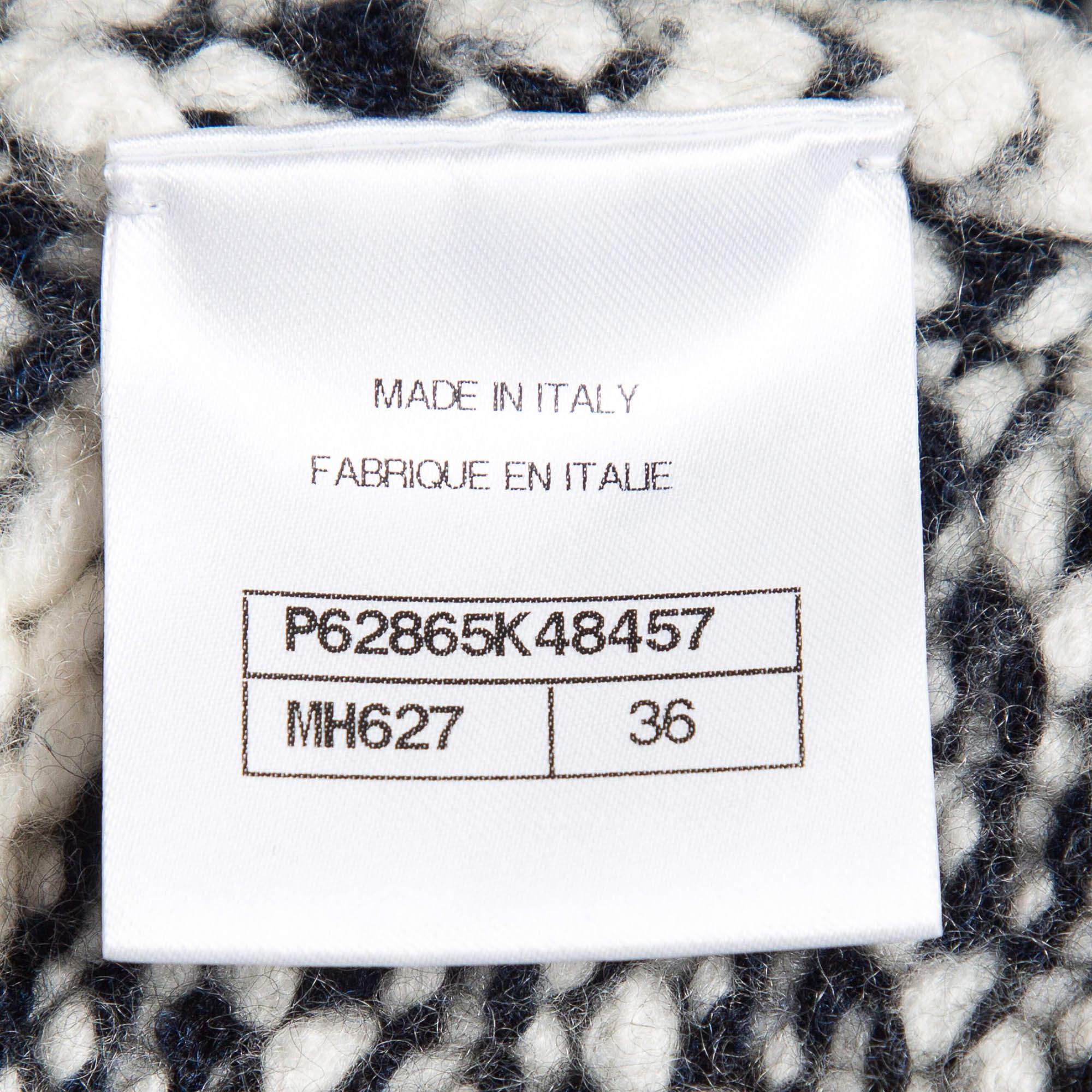 Chanel Black/White Intarsia Knit Cashmere Belted Cardigan S 2