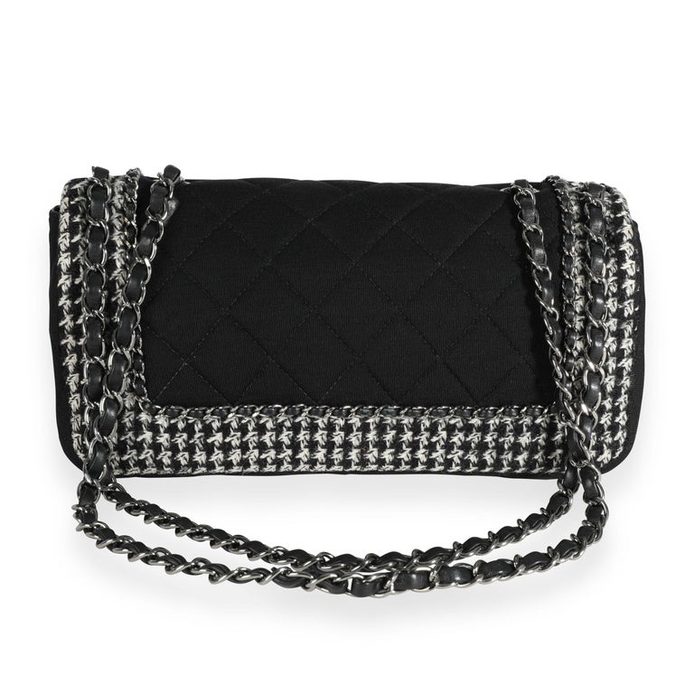 Chanel Black & White Jersey And Houndstooth Boucle Single Flap Bag Leather  ref.632584 - Joli Closet