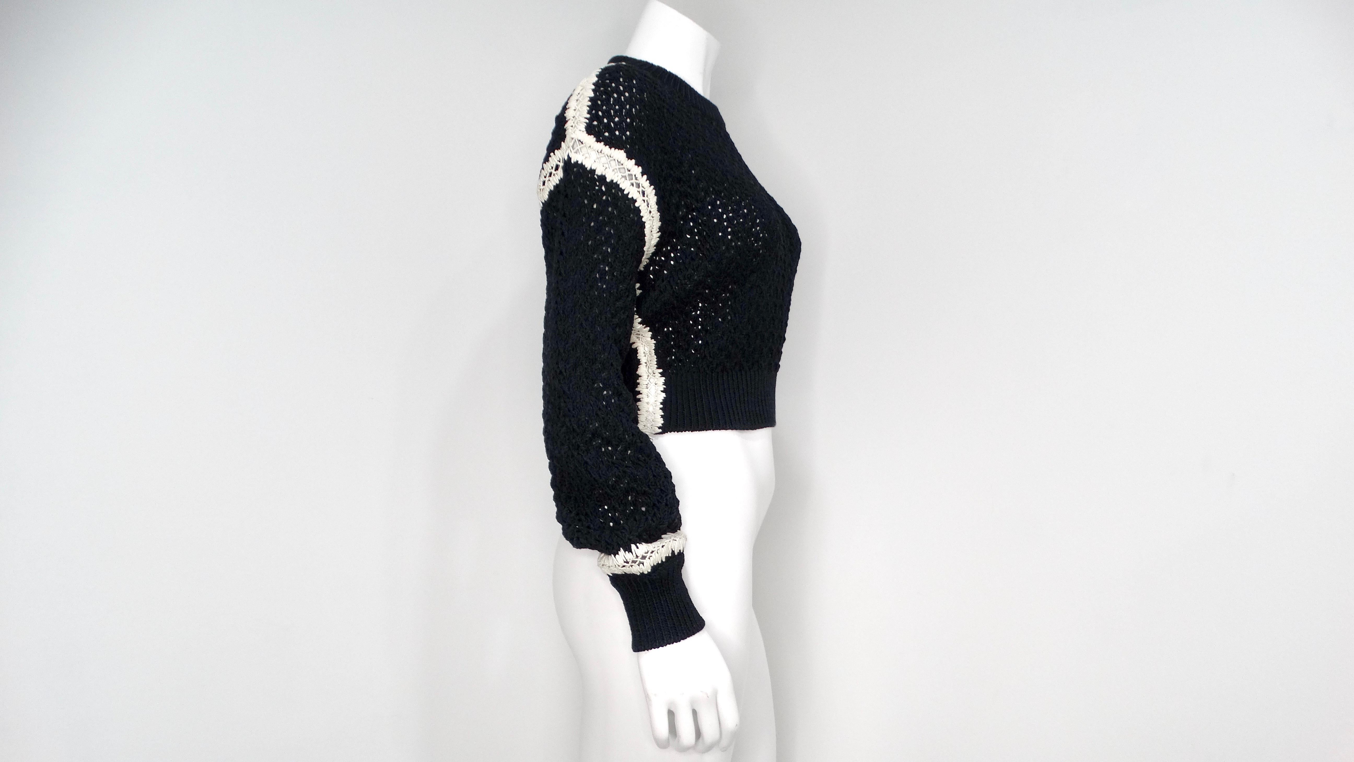 Chanel Black & White Knit Cotton & Silk Cropped Sweater For Sale 2